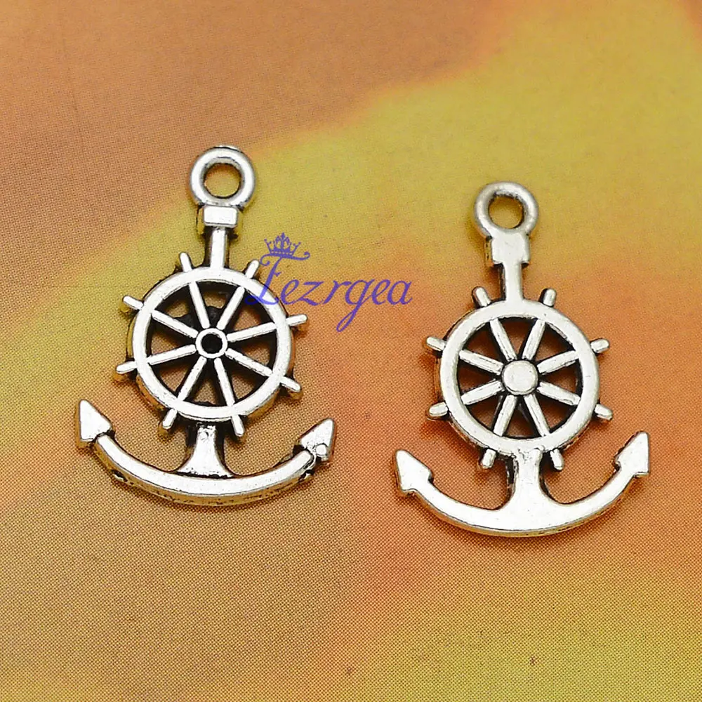 50pcs/lots Vintage Anchor Charms Rudder Pendants For Diy Jewelry Making Findings Supplies Accessories Wholesale Bulk Items
