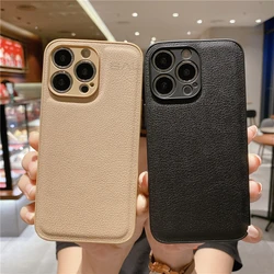 Candy Color Leather Texture Phone Case For iPhone 15 14 13 12 Mini 11 Pro Max XR XS Max 7 8 Plus Soft Silicone Shockproof Cover
