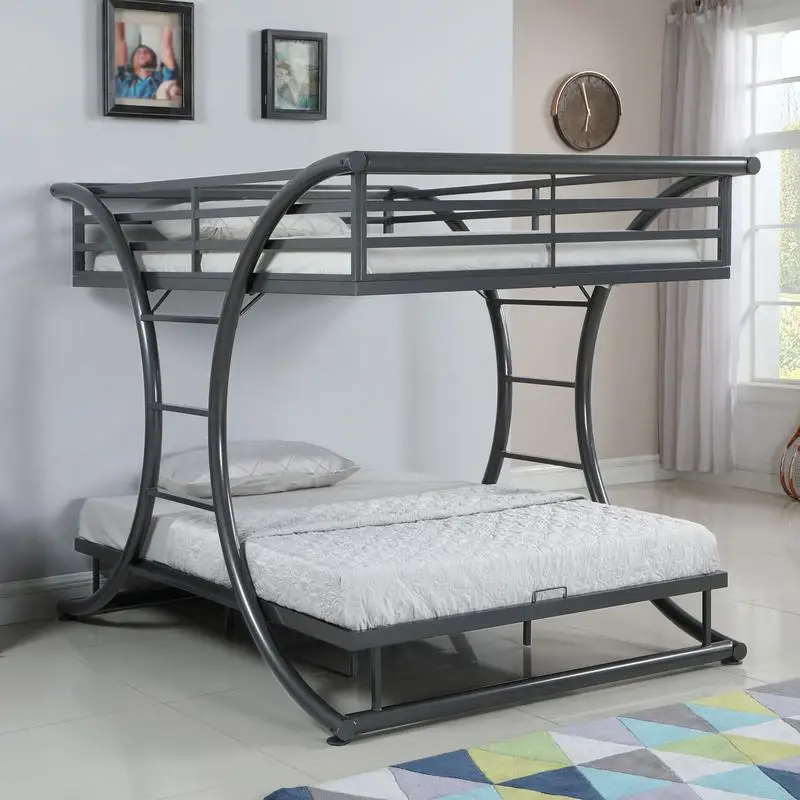 

Gunmetal Bunk Bed - Twin Over Twin Space Saving Bed for Kids, Stylish Metal Frame Design, Perfect for Dorm Rooms and Shared