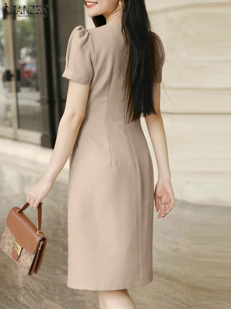 Women Smmer Dress Stylish A Line Dresses Elegant OL Work Sundress ZANZEA Fashion Short Sleeve Slim Fit Party Vestidos Female