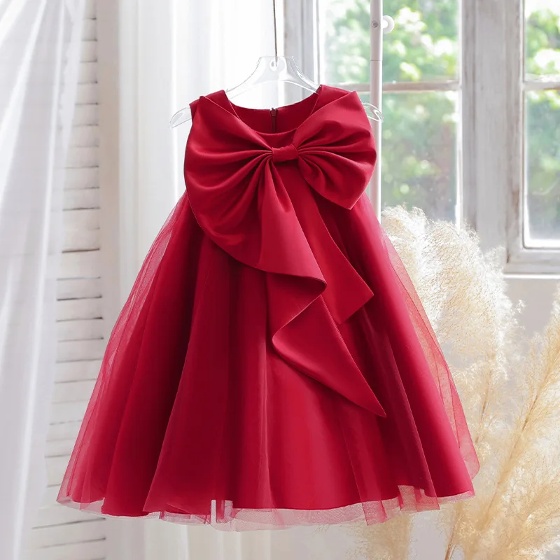 Girls' Birthday Party Bowknot Princess Dress, Children's Elegant Party Dress, Piano Host Performance Dress, Flower Girl Wedding Dress view 4