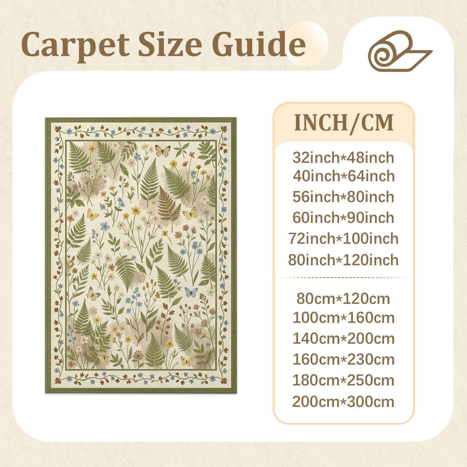 Botanical Floral Fern Butterfly Pattern Velvet Area Rug, Machine Washable Soft Decorative Floor Mat for Living Room Bedroom Dining Room Entryway, Ideal for Halloween Thanksgiving Christmas New Year Holiday Home Decor, Cozy Indoor Rug for Daily Use