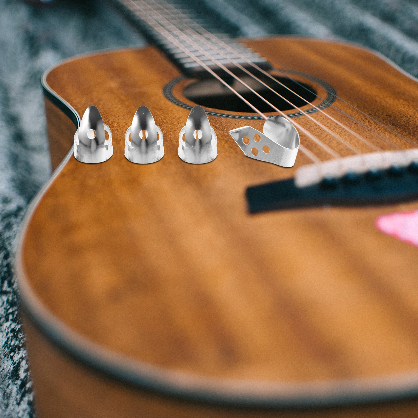 

2 Sets Metal Durable Guitar Finger Picks Thumbpick Caps for Bass Ukulele Banjo Adjustable Protective Accessories