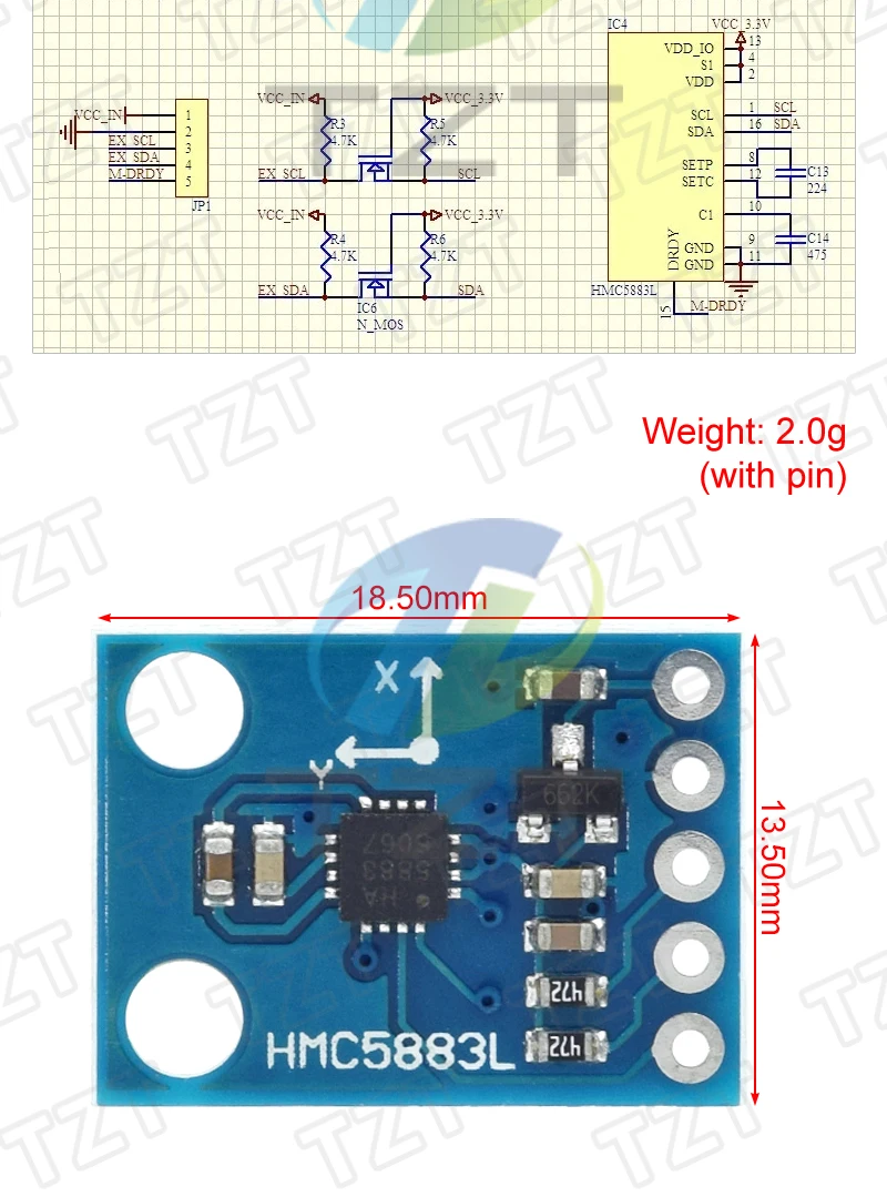 TZT GY-273 QMC5883L Modul Kompass-Magnetometer-Sensor 3V-5V – Detail 2