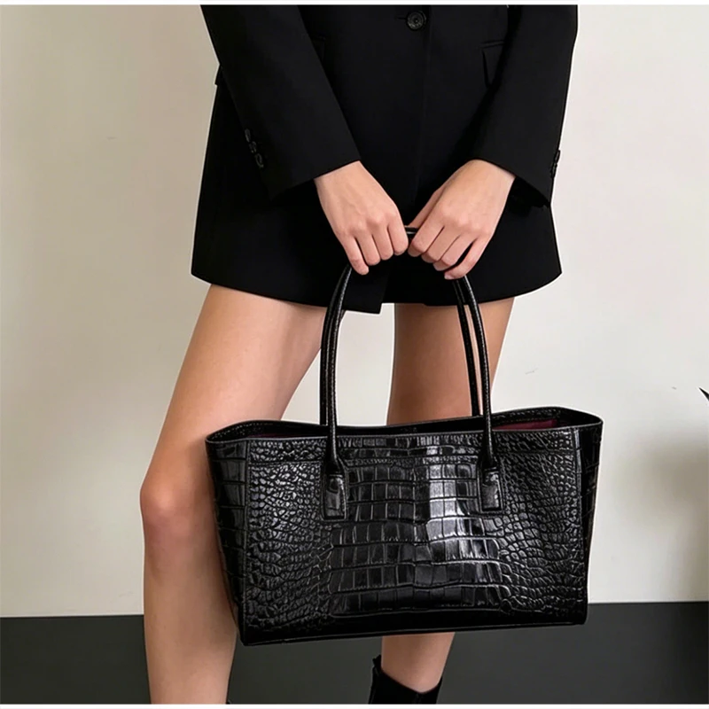 Handtasche mit Krokodilleder-Prägung und Obergriff, Luxuriöse Grüne Tragetasche, Vielseitige Schicke Alltags-Schultertasche für Frauen – Detail 37