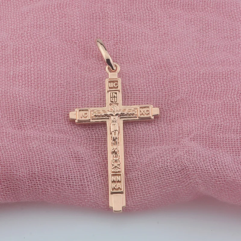 FJ New 5 Style Red Stone/White Religion Cross Women Unisex 585 Rose Gold Color Necklace Jewelry