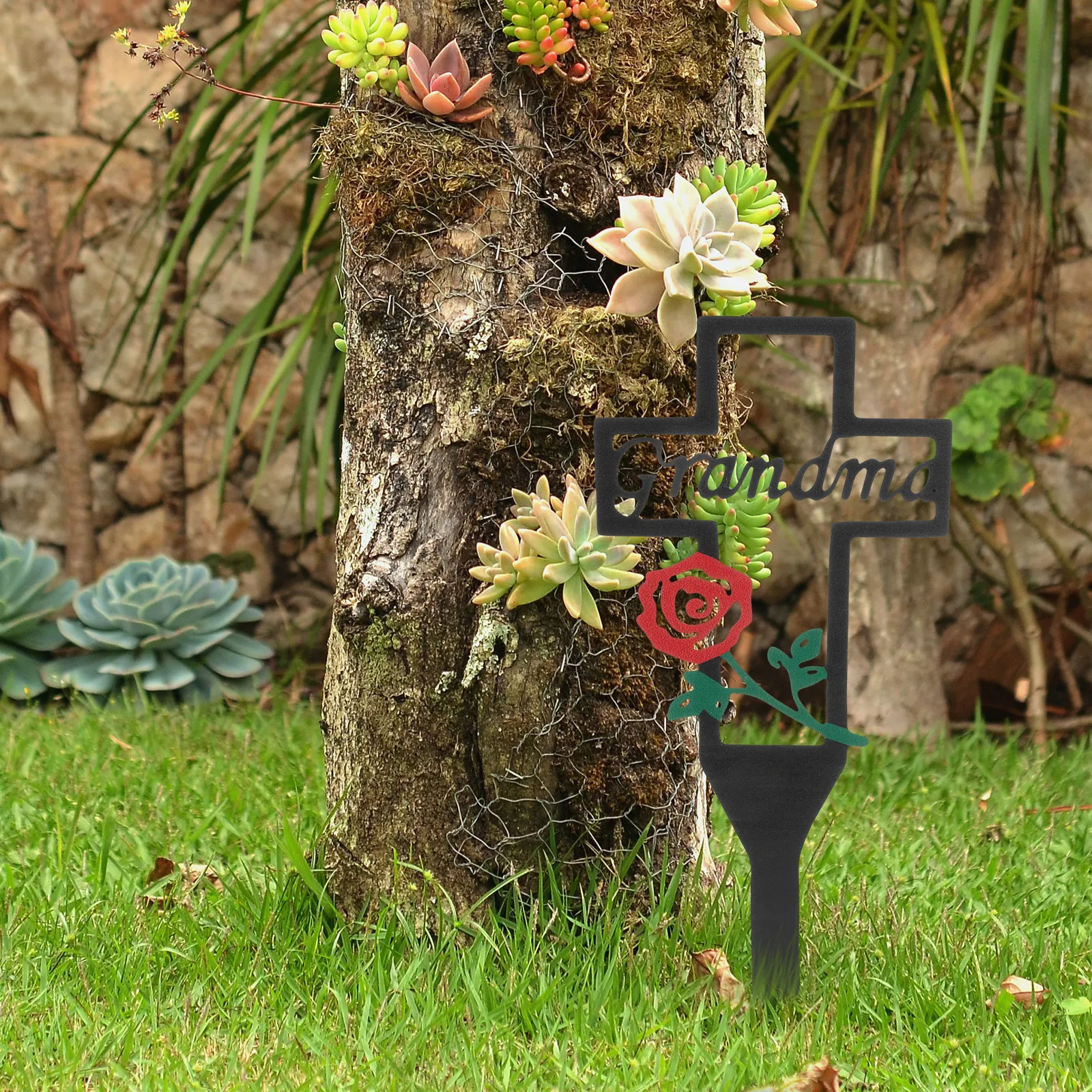

Iron Cemetery Decorative Piles Grave Stake Memorial Plaques Tombstone Cross Outdoor Grandpa Mom Dad Garden Yard Lawn Sculpture