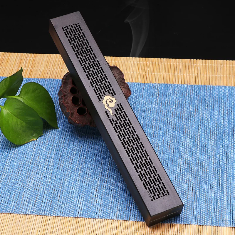 Ebony sleeping incense box Household indoor seat solid wood wire incense box incense insert tea ceremony agarwood incense burner