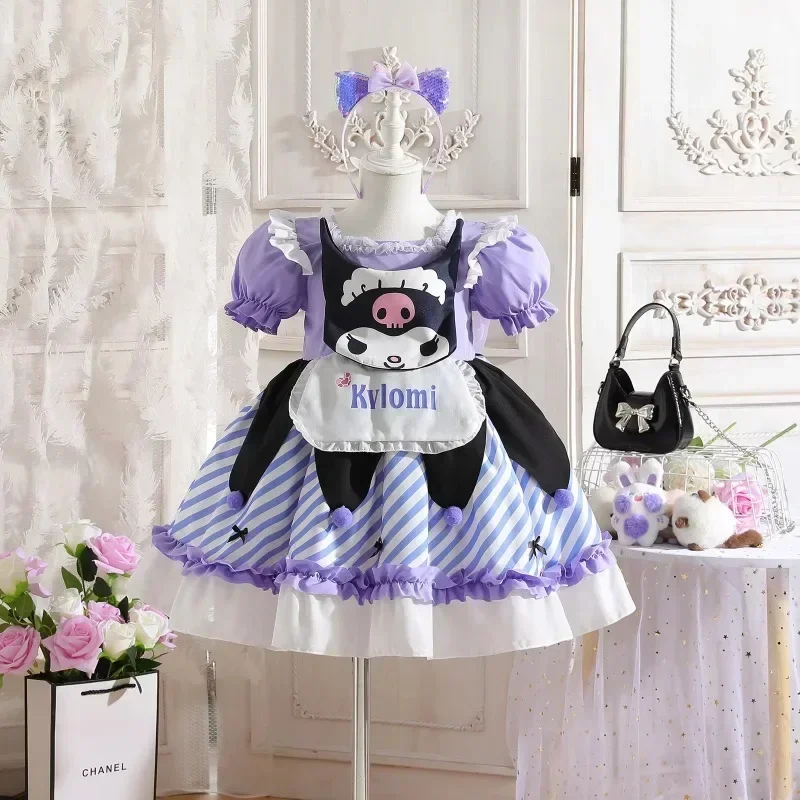 Sanrio Kuromi My Melody Set for Kid Girl 3-12 Years Cartoon Princess Formal Dresses Ootd Baby Costume Lolita Halloween Clothes