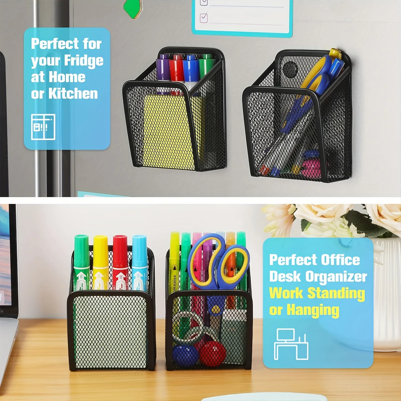 Wall Hanging Magnetic Pen Holder Space Saving pencil Storage Bin School Accessories Tabletop Organizer for Students Kids