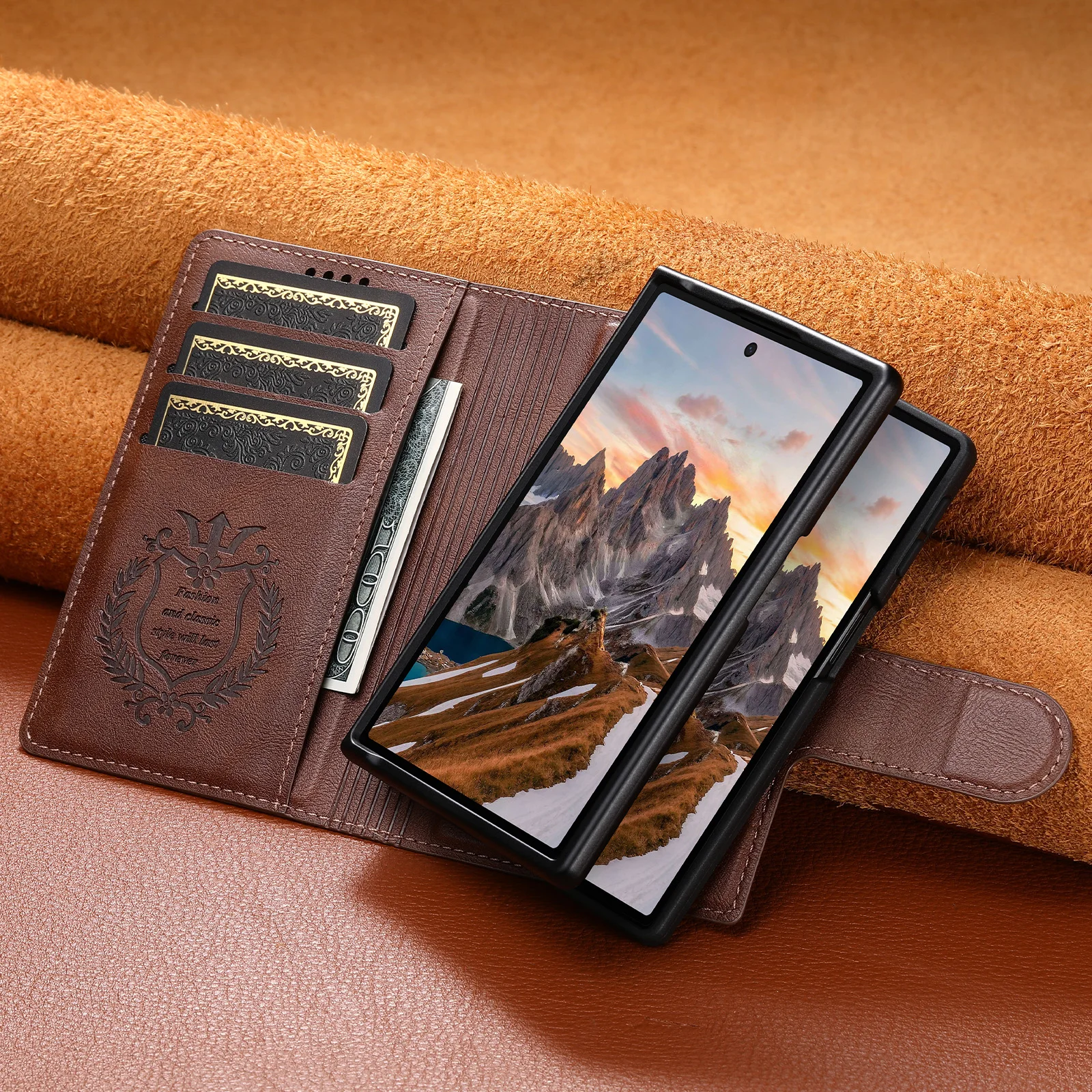 SUTENI for Samsung Galaxy Z Fold 8 Phone Case Magnetic Wireless Charging Flip Cover Card Holder Stand Wallet Faux Leather