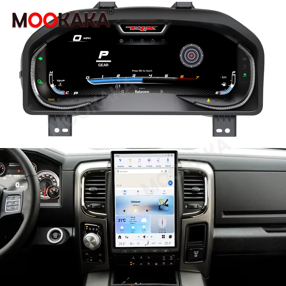 

Автомобильная цифровая кластерная приборная панель для Dodge Ram 2013-2018, приборная панель Carplay, ЖК-спидометр, одометр, виртуальный кабин, Mile KM