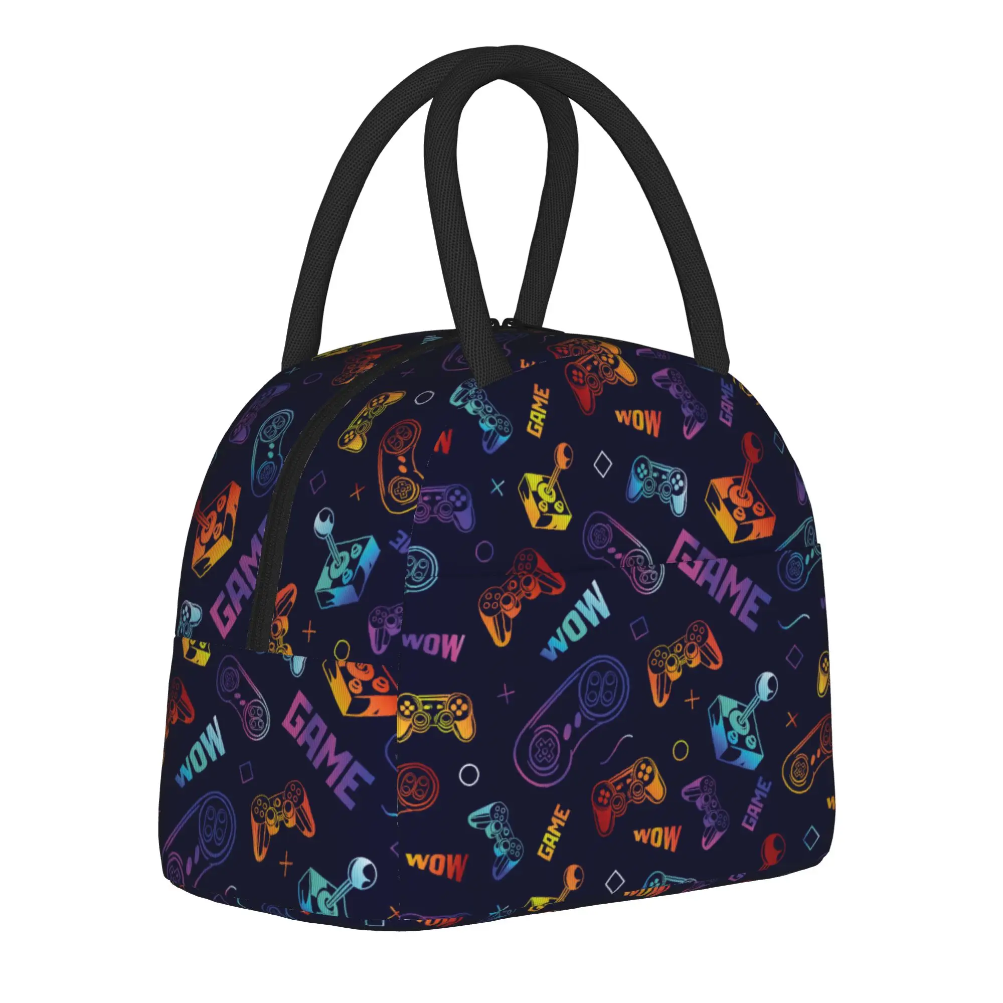 Game Controller Pattern  Insulated Lunch Bags Cooler Bag Reusable  Large Tote Lunch Box Men Women School  Picnic