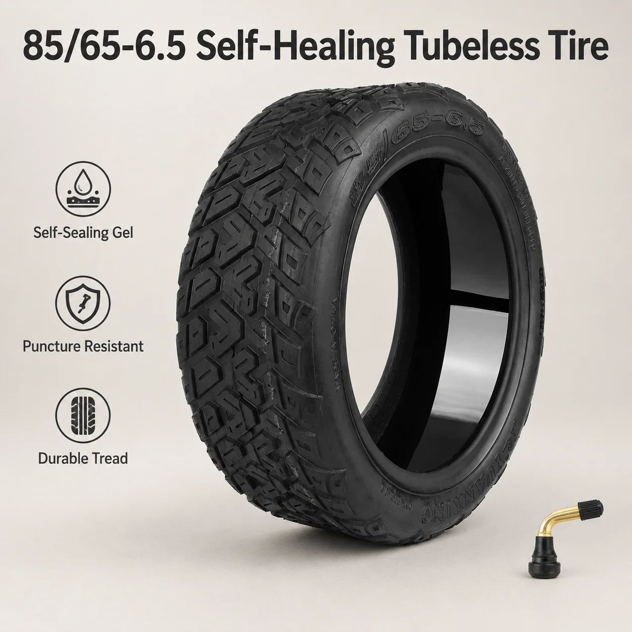 85/65-6.5 Self-Healing Tubeless Tire for 10 Inch Electric Scooter, Puncture Resistant Anti-Blast Replacement Tire