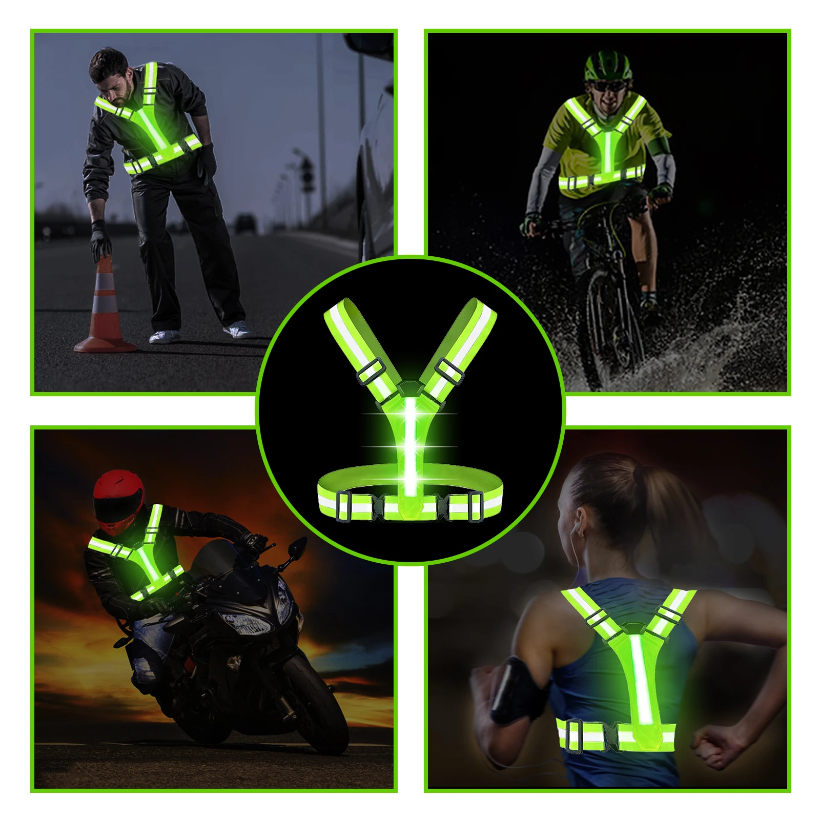 LED Reflective Vest Running Gear, 5 Lights Colors Hi Vis Reflective Gear Rechargeable Light Up Running Vest for Walking Running