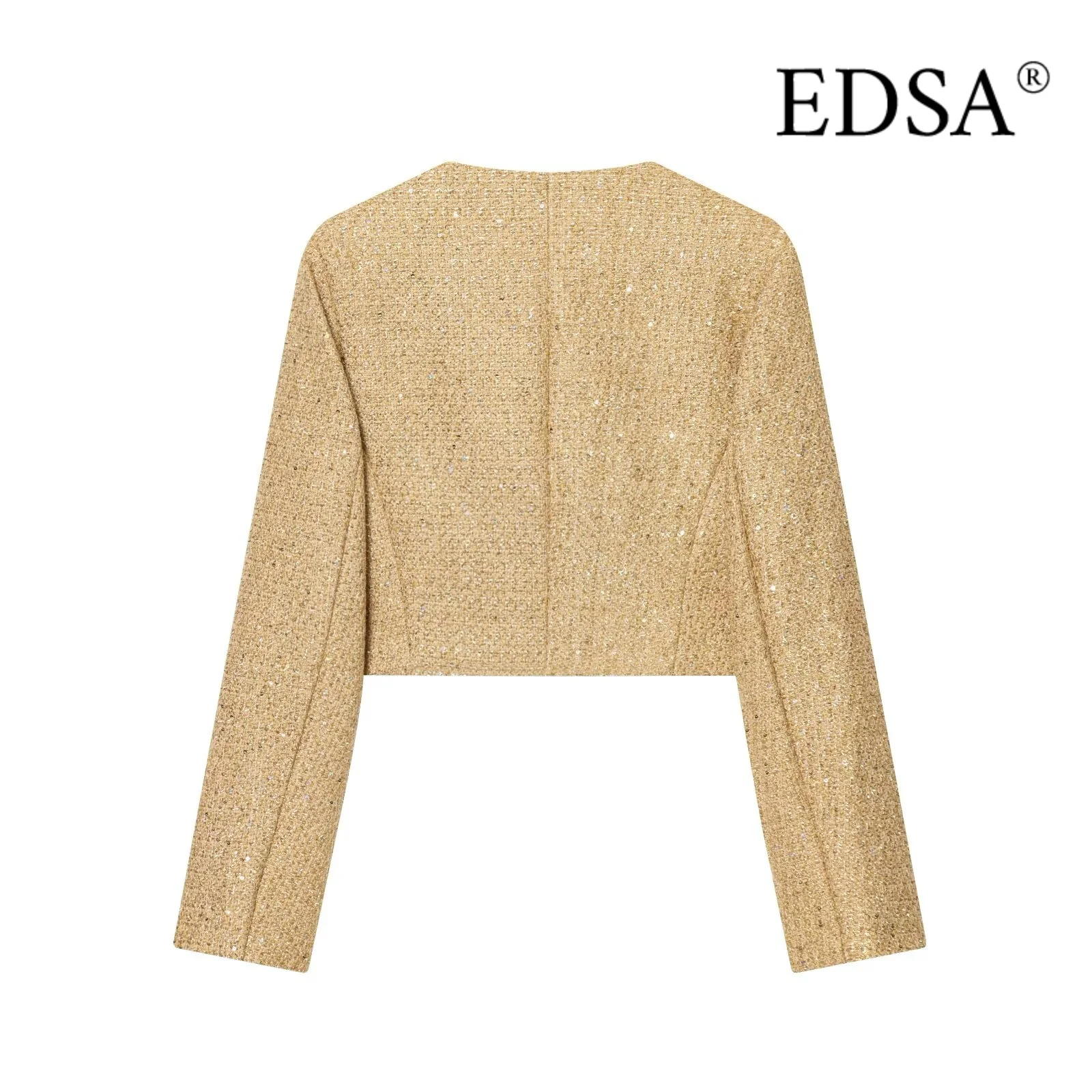 EDSA Cappotto da donna corto con filo metallico testurizzato, punto aperto, maniche lunghe, capispalla primavera estate