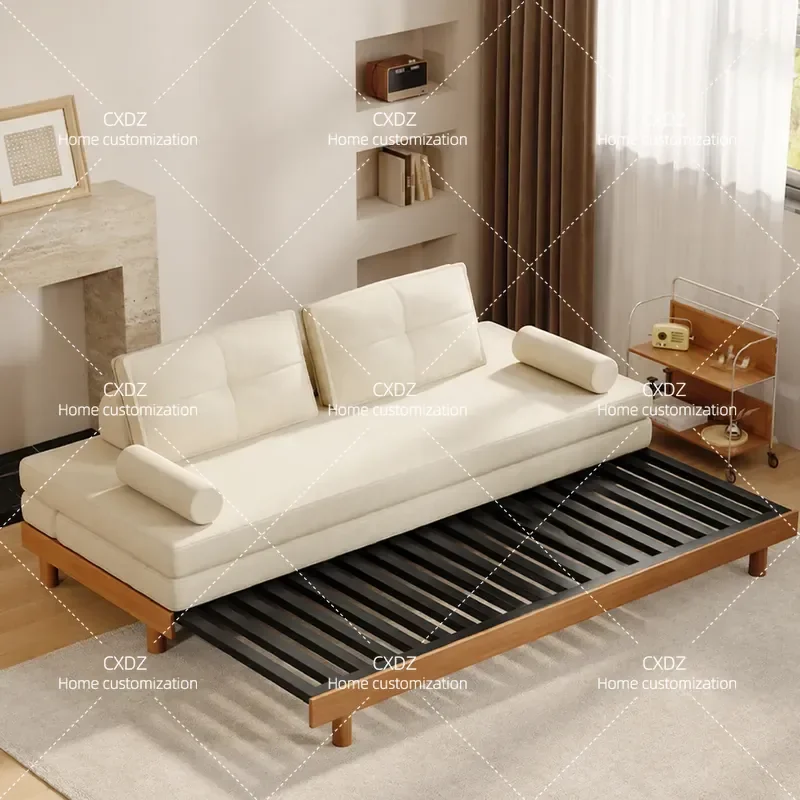 Solid Wood Sofa Bed Folding Dual Purpose Pull Out Couch Multi Functional Convertible Sleeper for Small Apartment Living Room