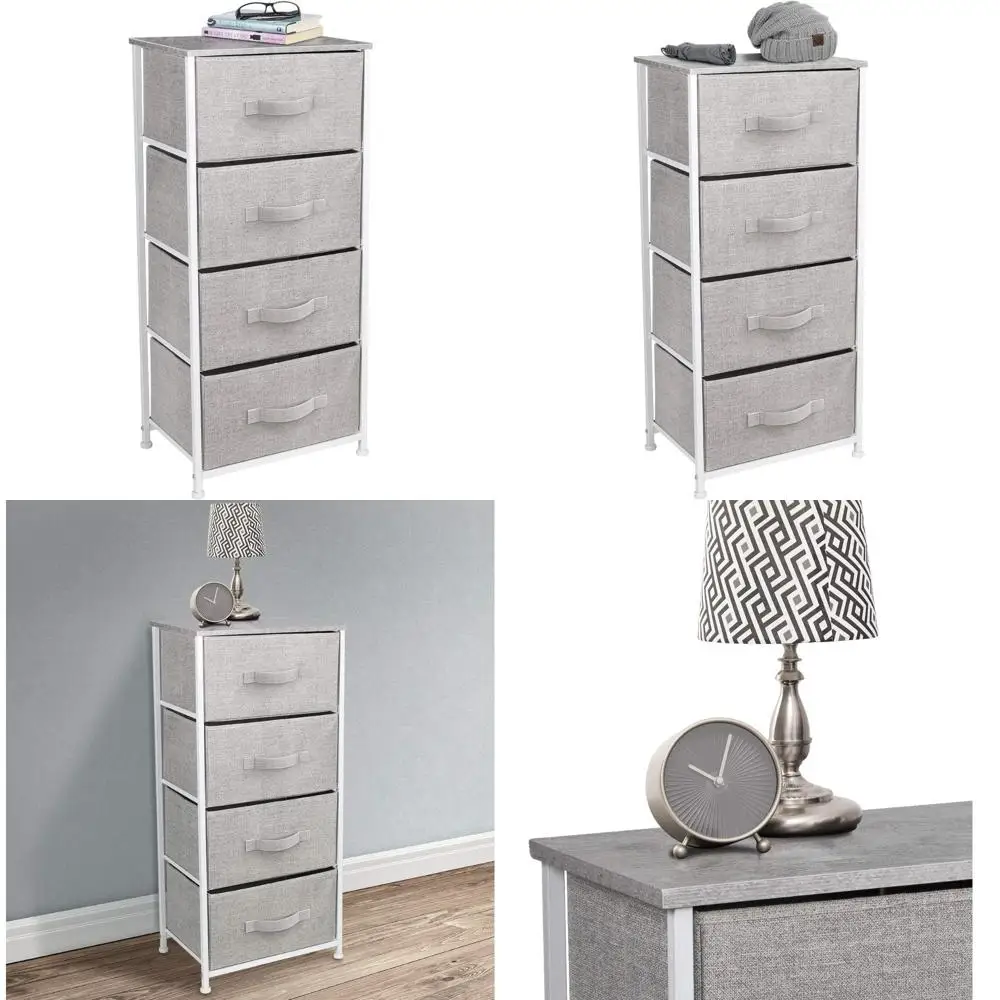 

4-Drawer Nightstand with Steel Frame, Wooden Top, Easy Pull Fabric, Bedside Furniture, Night Stand End Table Dresser