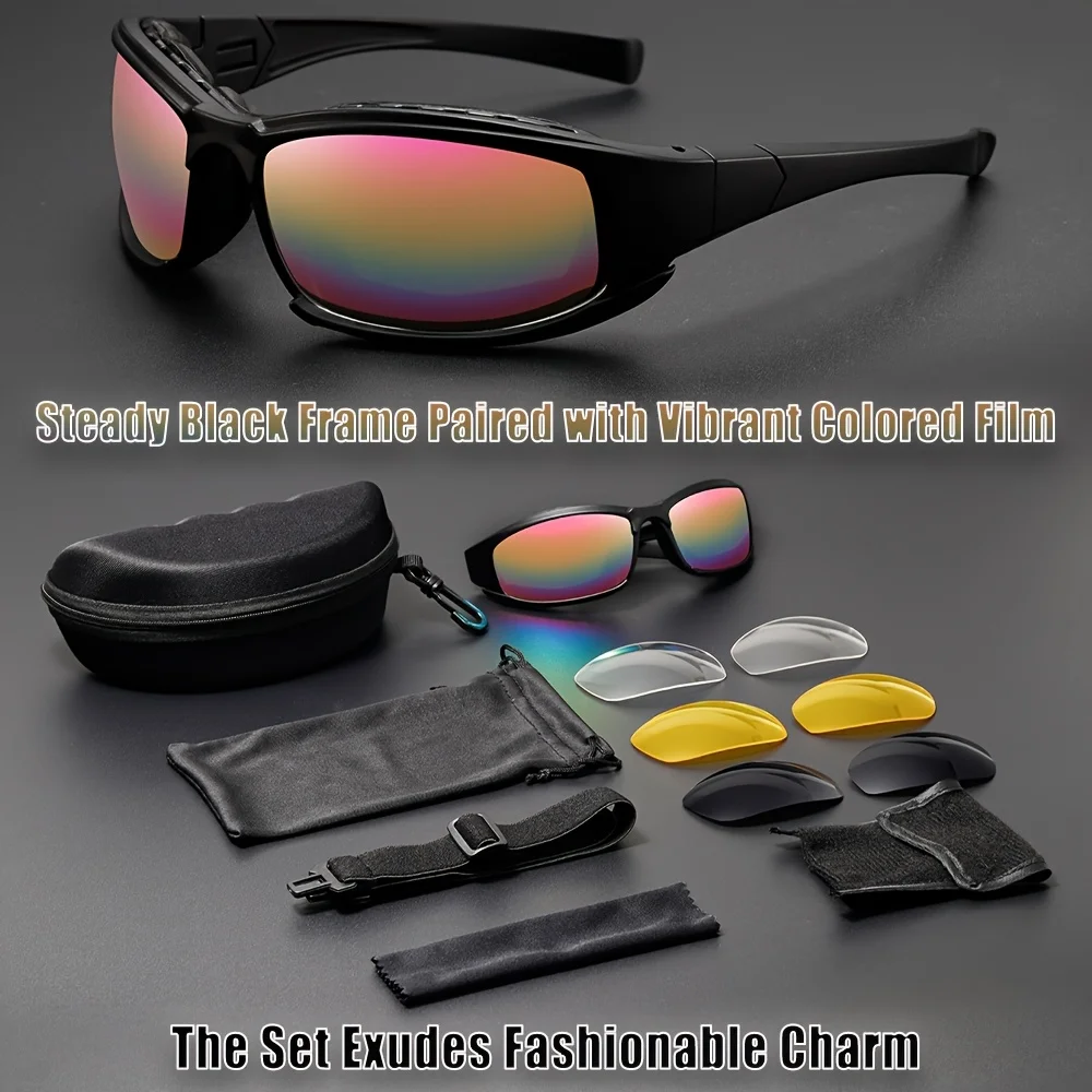 Men And Women 4-Sheet Different Colors Lens Set Riding Glasses, Outdoor Sports Glasses with Interchangeable Temples, And Case