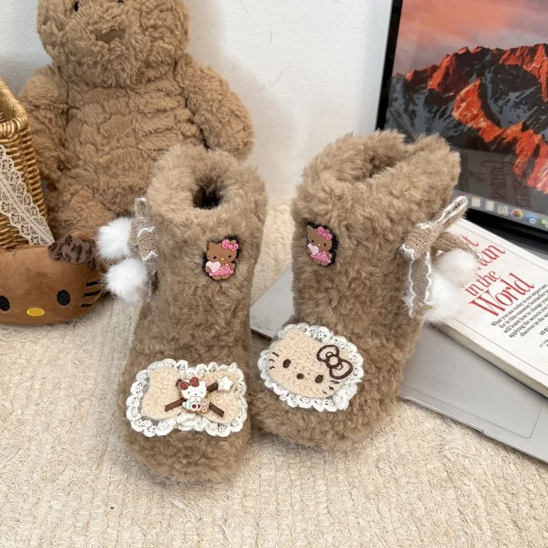 

Hello Kitty Anime Kawaii Sanrio Ins Fashion Princess Fleece Warm Boots Cute KT Cat Baby Snow Boots Shoes Gifts for Girls