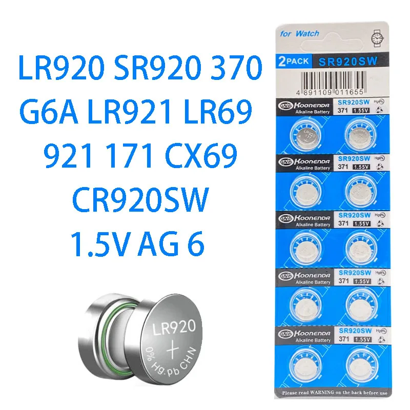 SR920sw button battery, AG6/LR920/171/LR69/371 universal, suitable for silver oxide watches, quartz watches, pocket watches, etc