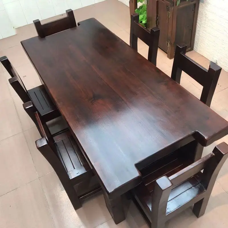 

Old boat wooden dining table, all solid wood household small apartment living room dual-purpose dining room table and chairs