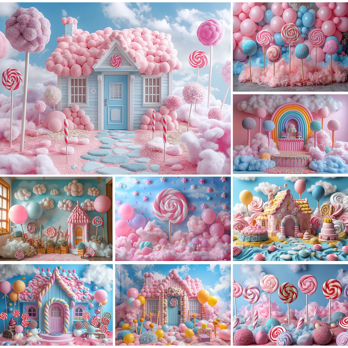 

Colorful Candy House Backdrops Kids Newborn Photography Props Child Adult Photocall Decors Baby Birthday Balloons Backgrounds