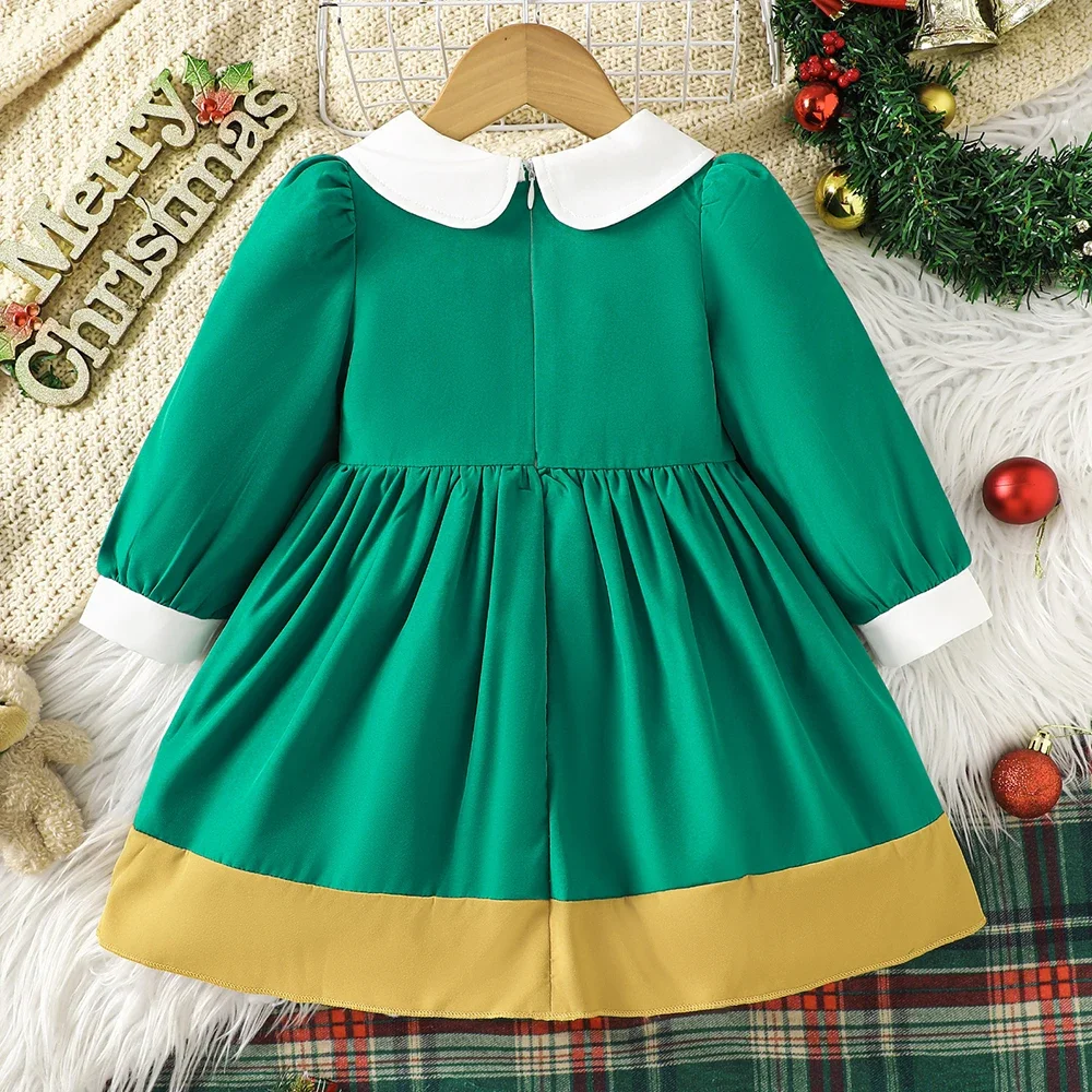 MILANCEL Christmas Children\'s Clothing 1-5 Y Girls Embroidered Patchwork Peter Pan Collar Dress 2024 Autumn Long Sleeve Dresses