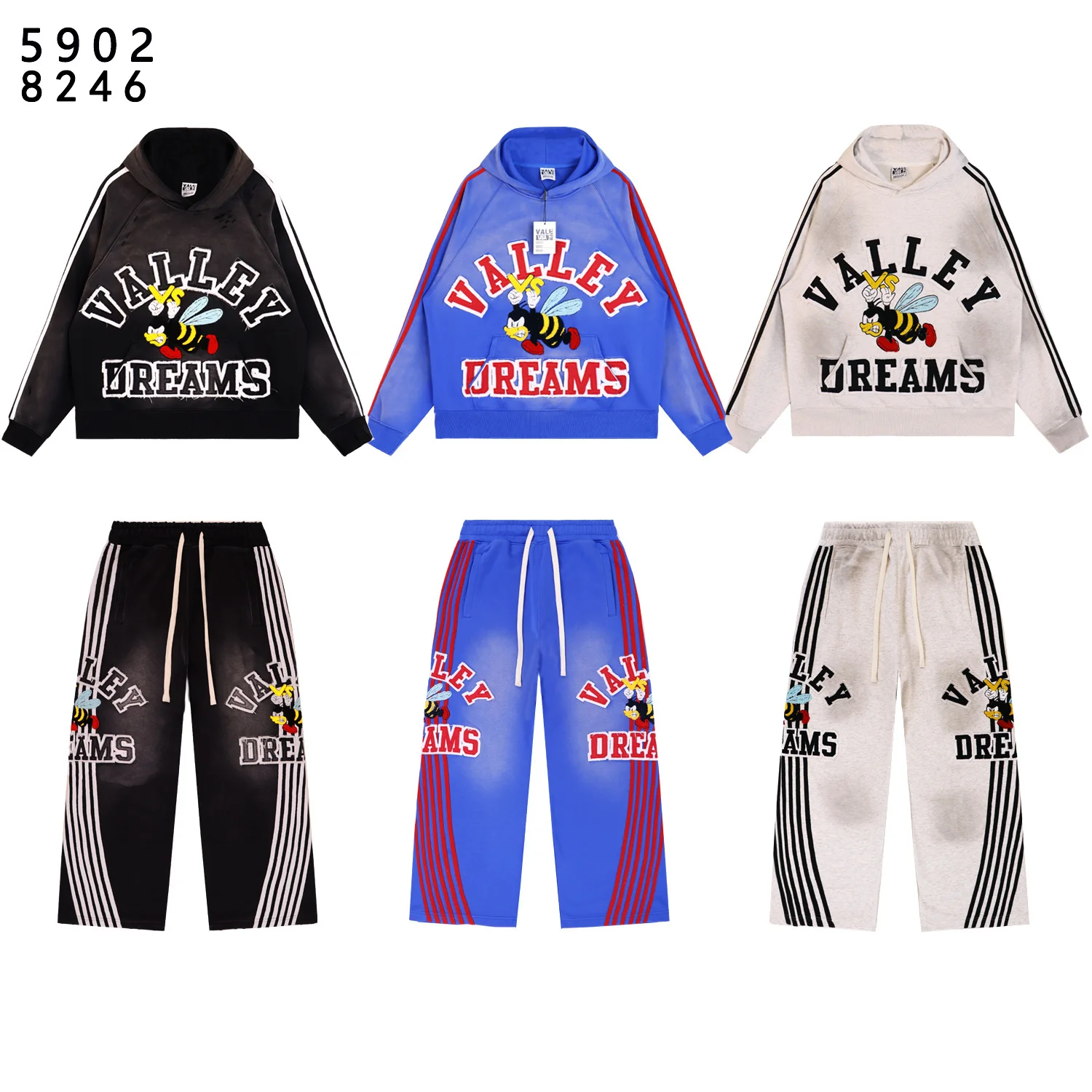 

Waed Denim Patchwork Hole Hoodie Straight Leg Pants Men's Casual Sportswear Set Autumn Long Sve Youth Faion