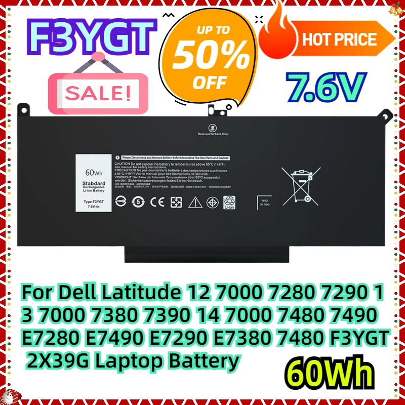 For Dell Latitude 12 7000 7280 7290 13 7000 7380 7390 14 7000 7480 7490 E7280 E7490 E7290 E7380 7480 F3YGT 2X39G Laptop Battery