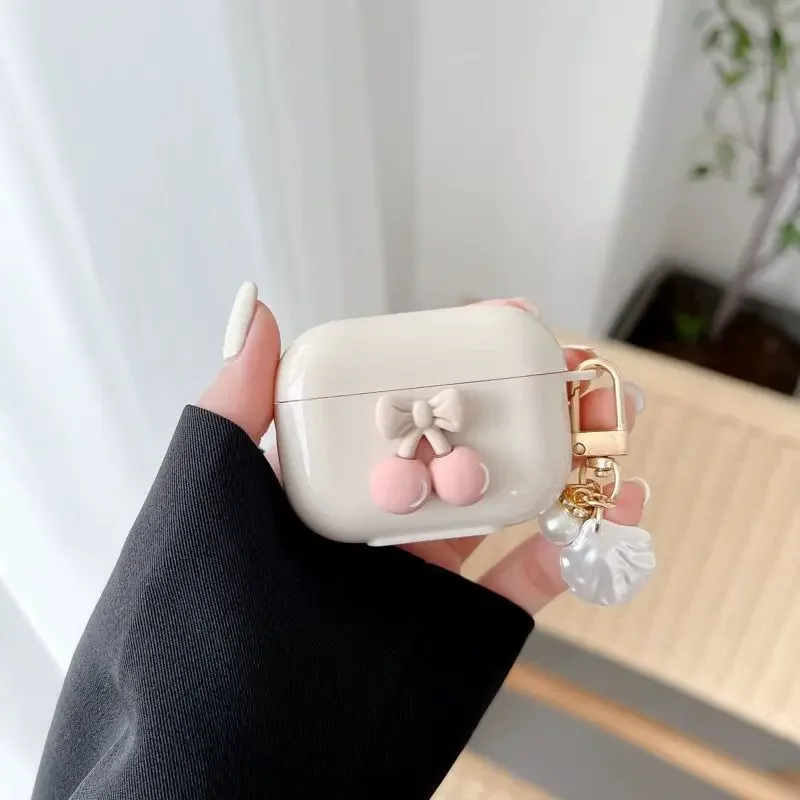 Милый чехол для наушников Cherry для Airpods 4 (2024), мультяшный чехол для наушников AirPods Pro 2nd 3 1 2, зарядное устройство для наушников с крючком