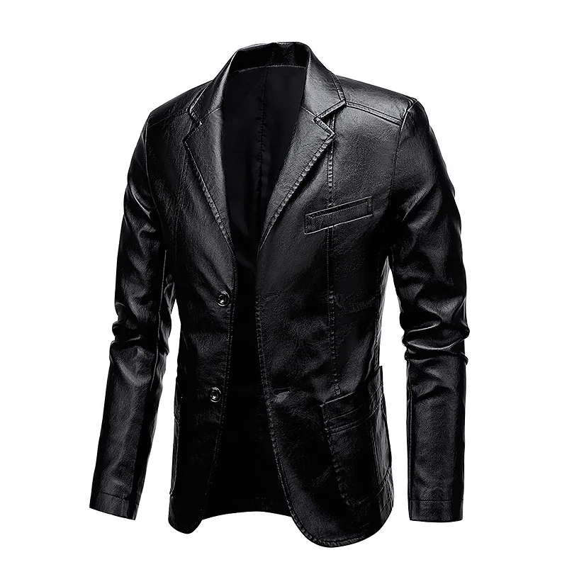 Men's Slim-Fit Lapel Leather Jacket Versatile PU Small Suit Men's Lapel Jacket New Arrivals