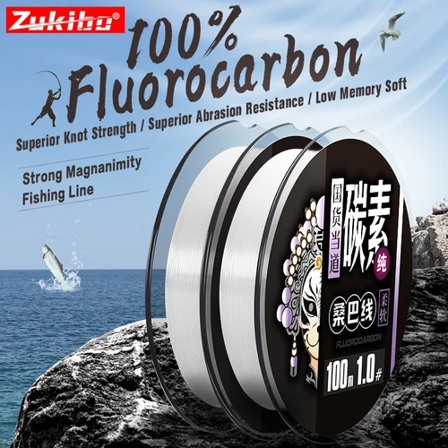 Imagen 1 del producto Zukibo 50/100M Línea de pesca 100% fluorocarbono Línea líder de alta calidad Línea de pesca de fibra de carbono transparente japonesa súper fuerte 2-84 lb Línea de hundimiento rápido altamente resistente a la abrasión