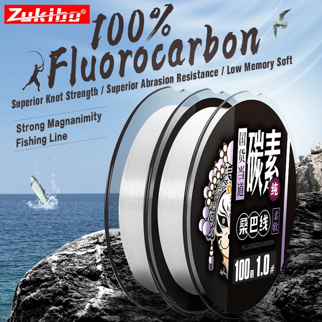 Zukibo 50/100M Żyłka wędkarska w 100% fluorowęglowa Wysokiej jakości żyłka wędkarska Super mocna przezroczysta żyłka wędkarska z włókna węglowego z Japonii Żyłka do szybkiego rzucania 2-84 funtów Wysoka odporność na śc