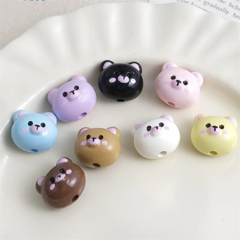 Wholesale 100pcs/lot color pattern print animals cartoon bears shape acrylic heads diy jewelry garment hair accessory