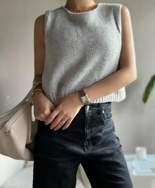 Chaleco de punto sin mangas para mujer: camiseta sin mangas de punto recortada con lazos grandes