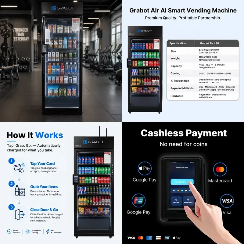 300-400 Pcs 450L Smart Open Door Vending Machine AI Smart Cooler Vending Cabinet for Unattended Retail