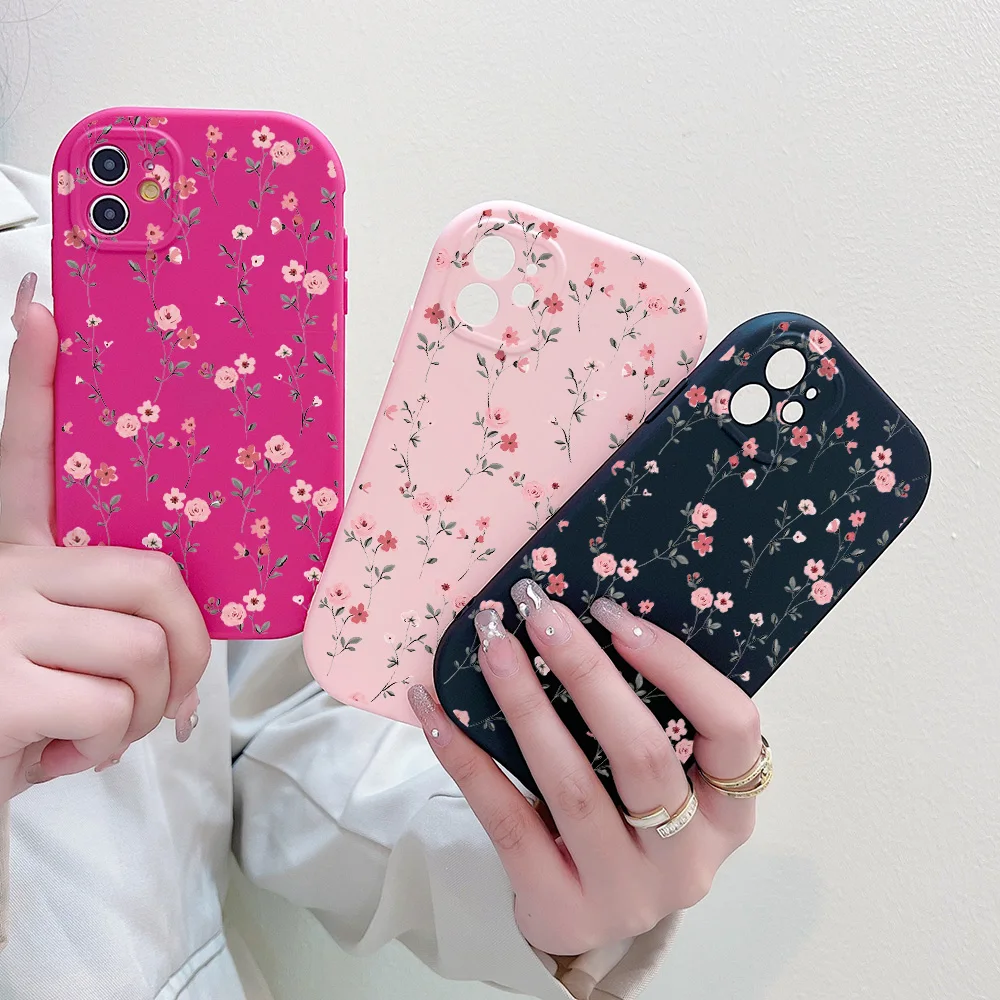 Flowers Cases For iPhone 14 11 12 13 15 Pro Max XR X XS SE 2022 SE2020 7 8 6s 6 Plus Cases Funda Camera Airbag Shockproof Cover