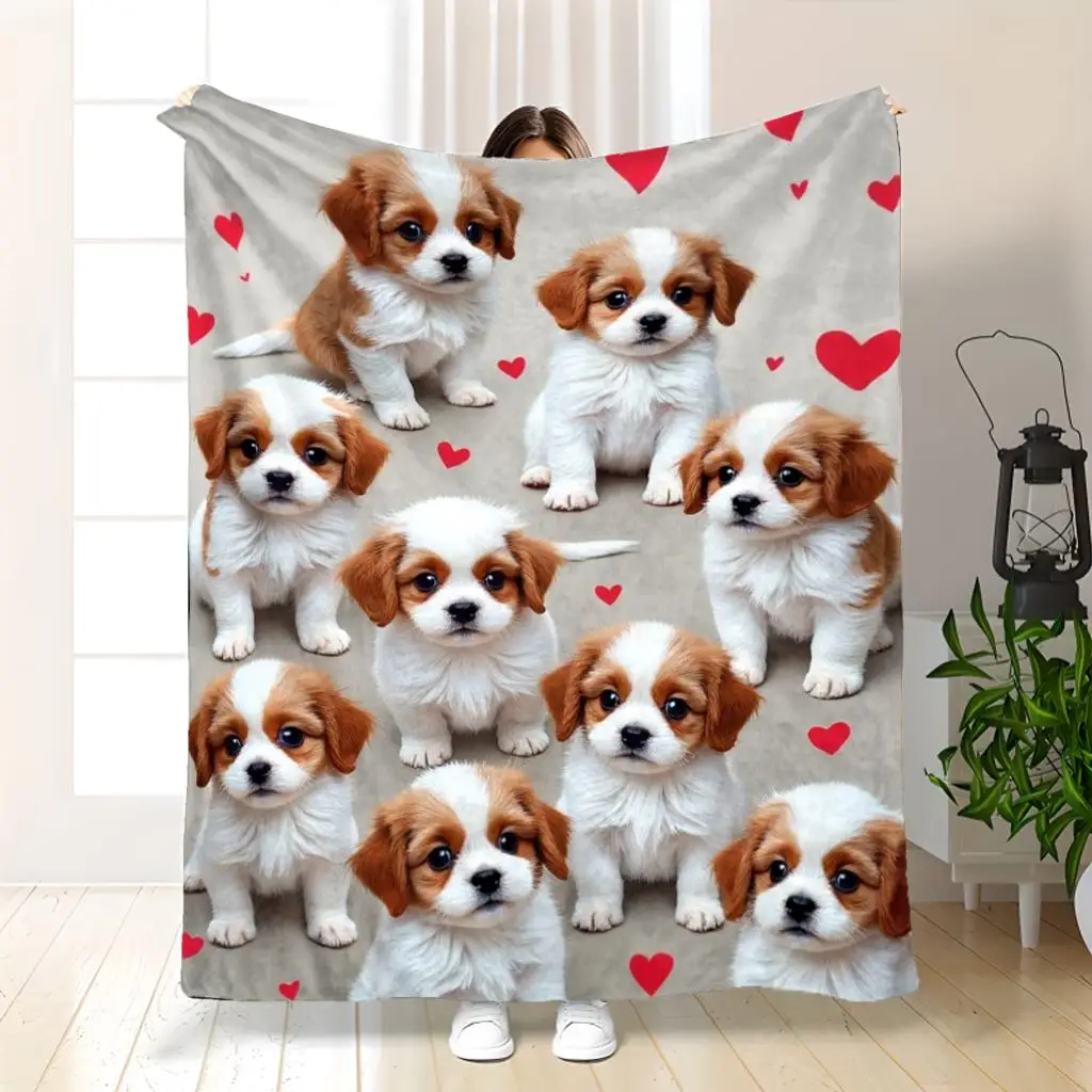 Cavalier King Charles Spaniel Puppy Blanket Cute Dog Hearts Design Soft Fleece Throw Pet Lover Gift Home Decor Cozy Bedding
