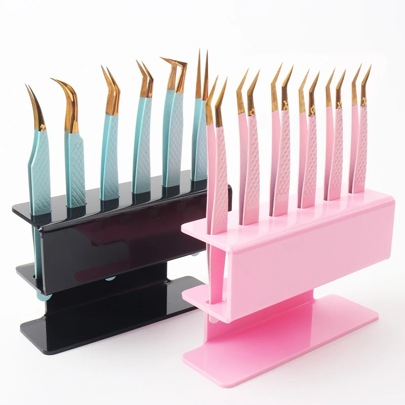 Acrílico Eyelash Tweezers Storage Rack, Stand Conveniente, Prateleira, Extensão Lash, Tatuagem Beleza, Ferramentas de Maquiagem, 6 Buracos