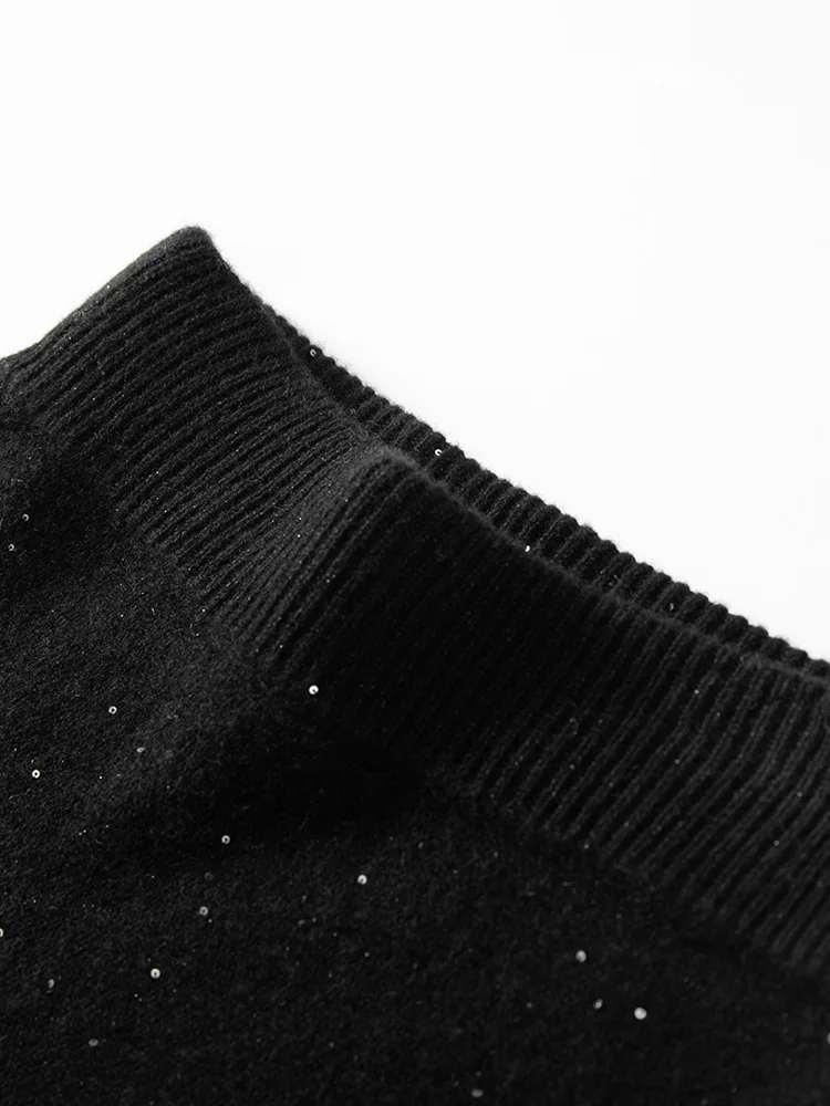 Mezza abito a trapezio scintillante da donna autunno inverno stile francese rilassato 100% cashmere elegante elastico in vita
