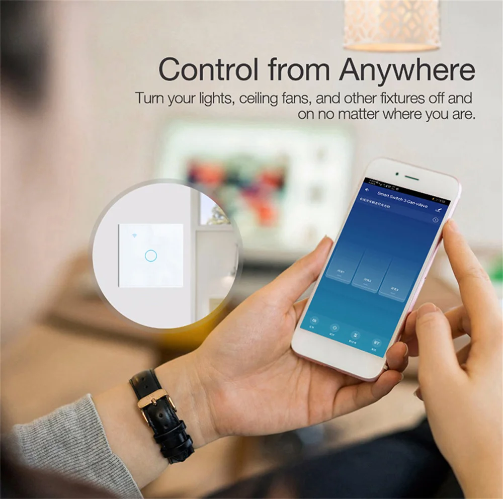 TUYA-Joli d\'éclairage WiFi Smart EU, panneaux muraux, maison intelligente, nous-mêmes avec application Smart Life, via Alexa, Google Home, 1 gang, 2