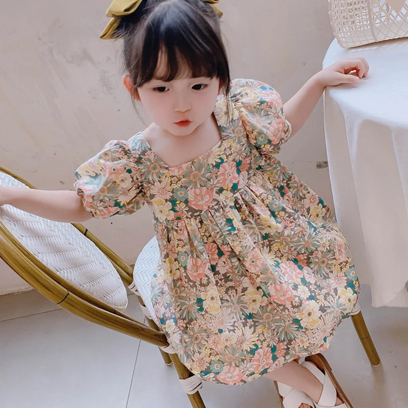 2025Summer New Children's Clothing Korean Style Girls' Floral Backless Cross Dress Princess Dress