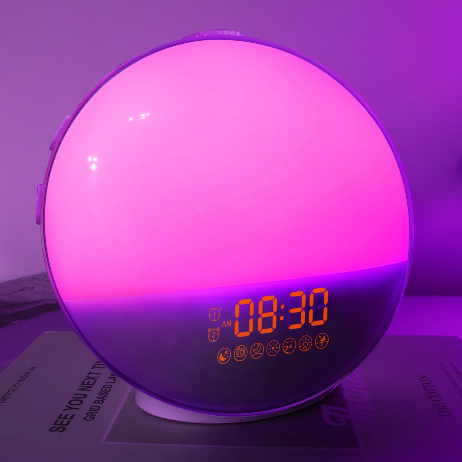 Sunrise Alarm Clock Lights Sunrise Wake-up Light Simulated LED Electronic Clock Light 7 Colorful Atmosphere Bedside Night Light
