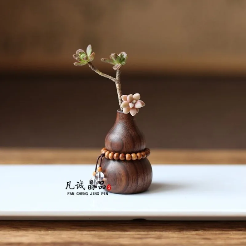 

Creative Wooden Mini Gourd Decorative Ornament Home Decor Tabletop Dried Flower Small Flower Vase Flower Vase Fragrance Diffuser