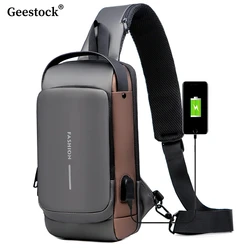 Geestock Heren Schoudertas Anti-Diefstal USB Multifunctionele Sling Borsttas Crossbody Pack Reizen Herenmode Motortassen