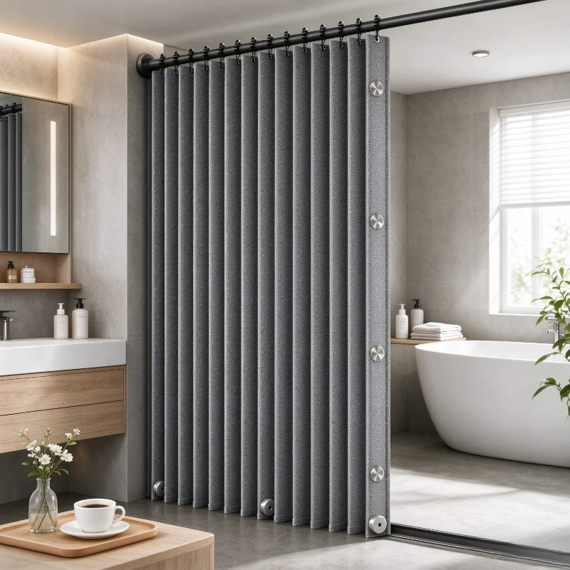 Linen Look Folding Invisible Shower Curtain No Drill Wet Dry Separator Privacy Divider and Premium Home Daily Useful Pack Sets