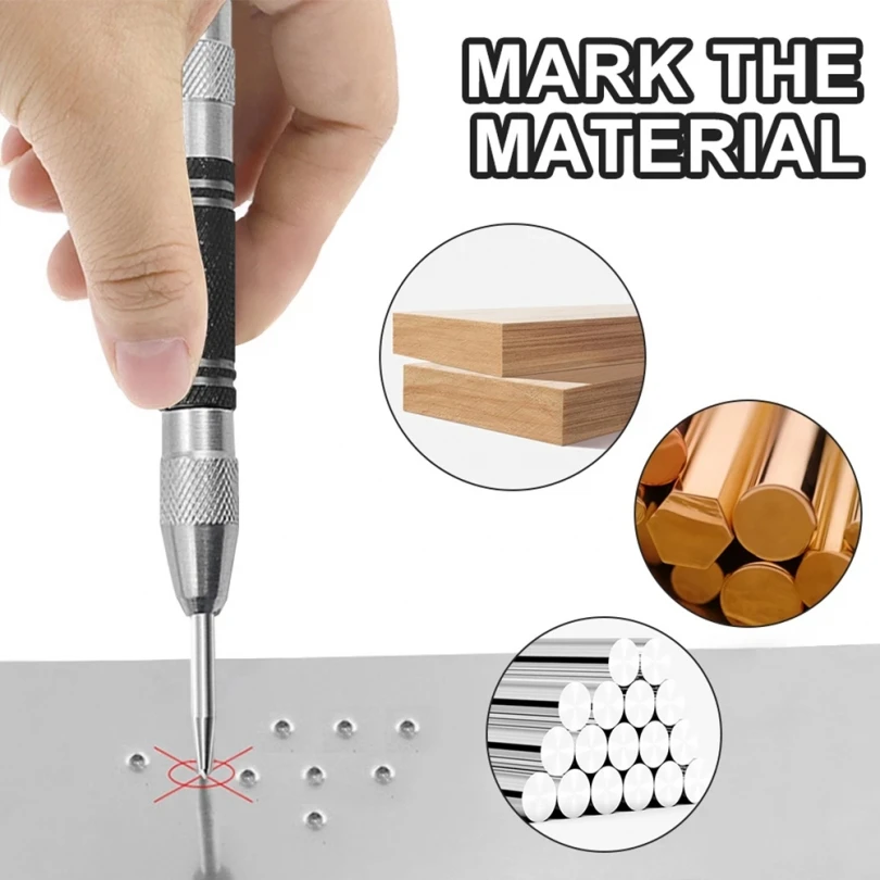 2 pcs Automatic Center Punch Center Drill Bit with 2 Spare Thimble for Loaded Locator / Dent Marker Hand Tools