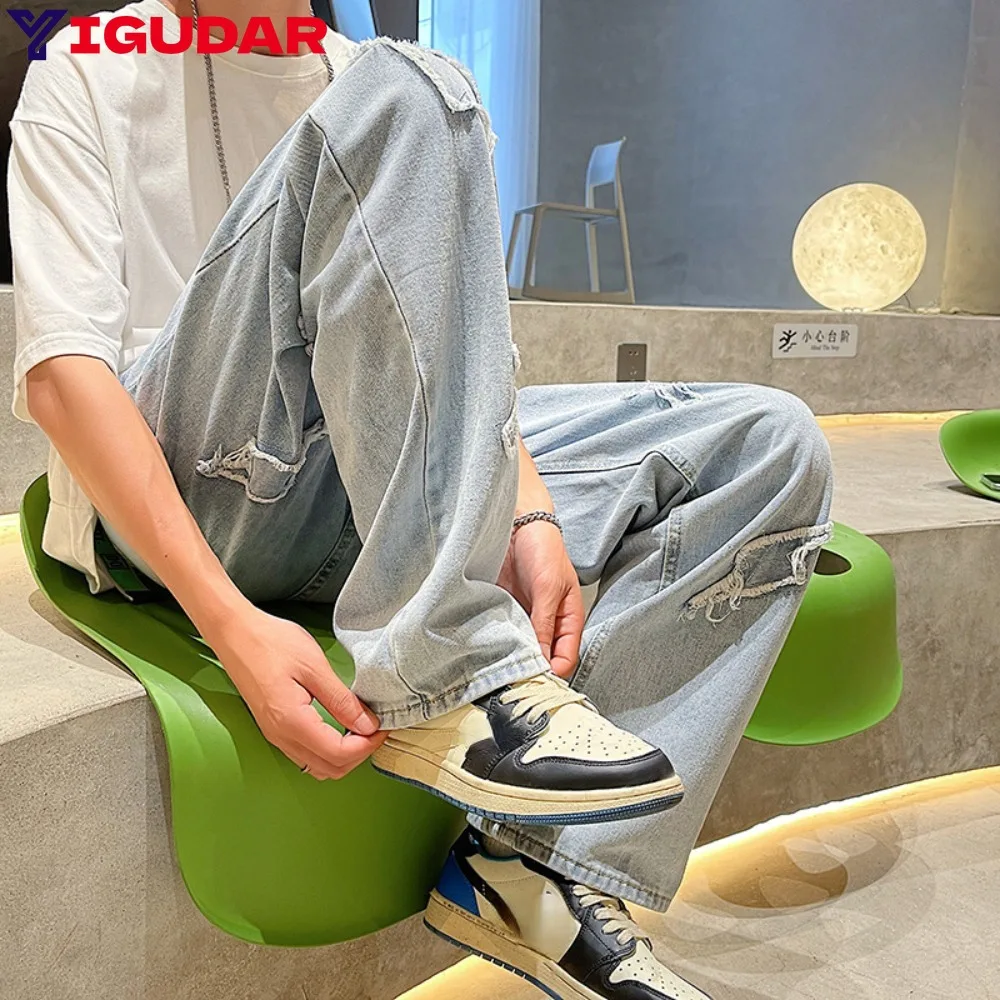 

Men's Jeans Neutral Wide Leg Denim Trousers Loose Straight Men Jeans Asthetic Man Jeans Pants Boy Casual Baggy Hip Hop pants y2k