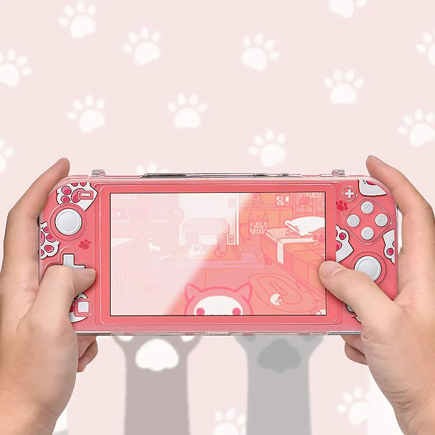 غطاء حماية شفاف مضاد للصدمات من البولي كربونات، غطاء حماية بنمط Cat-Pad متوافق مع ملحقات شل وحدة التحكم Nintendo Switch Lite